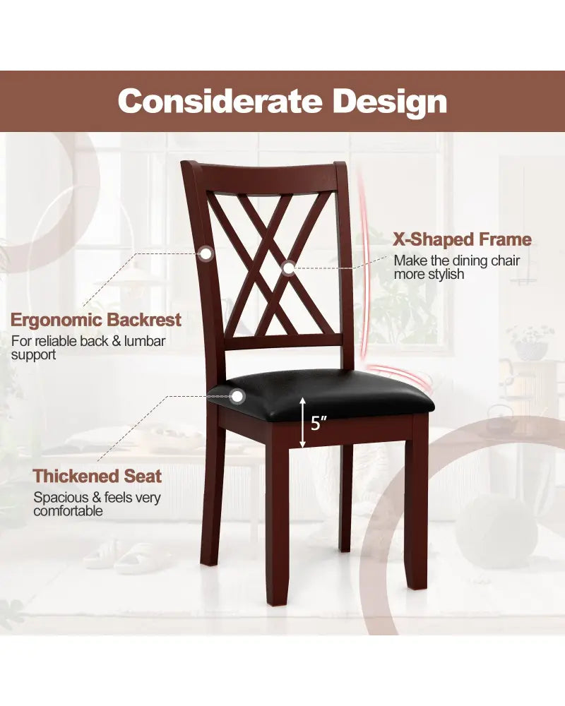 Set of 2 Dining Chair with Backrest and Padded Seat-Brown - Brown - Dining Chairs