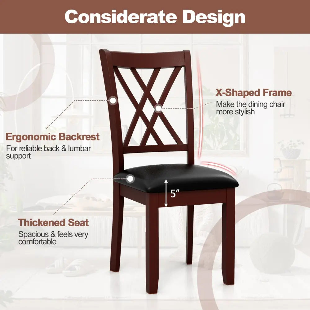 Set of 2 Dining Chair with Backrest and Padded Seat-Brown - Brown - Dining Chairs