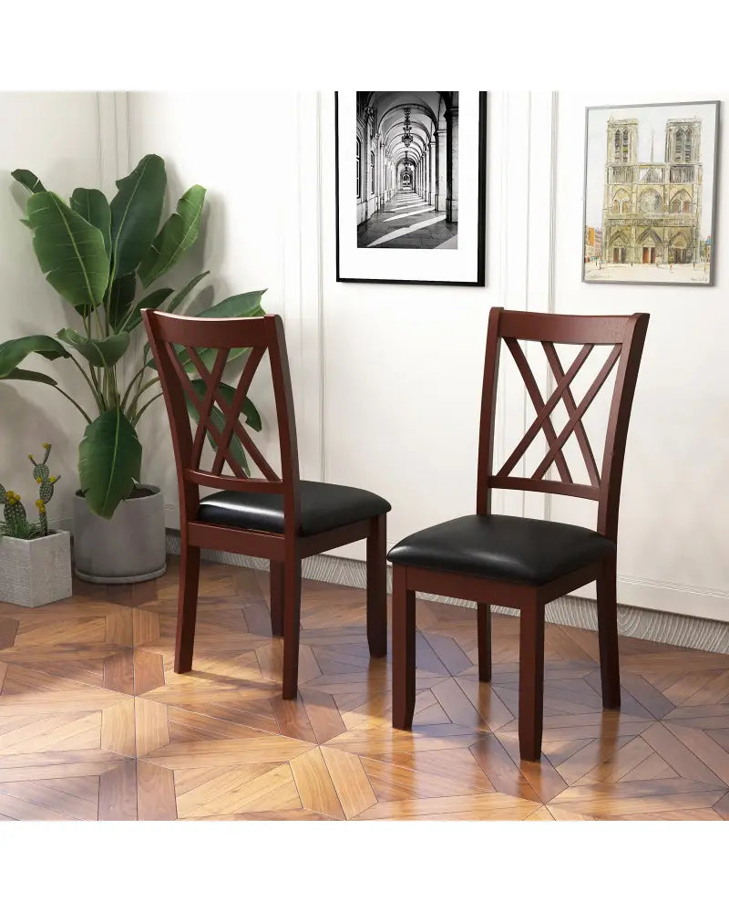 Set of 2 Dining Chair with Backrest and Padded Seat-Brown - Brown - Dining Chairs
