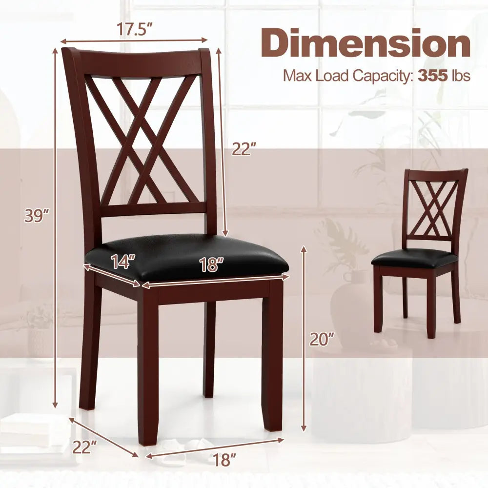 Set of 2 Dining Chair with Backrest and Padded Seat-Brown - Brown - Dining Chairs