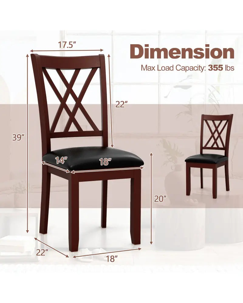 Set of 2 Dining Chair with Backrest and Padded Seat-Brown - Brown - Dining Chairs