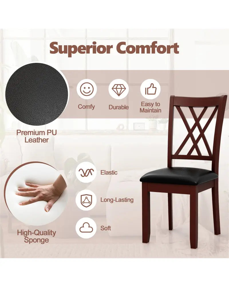 Set of 2 Dining Chair with Backrest and Padded Seat-Brown - Brown - Dining Chairs