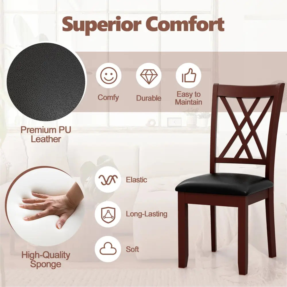 Set of 2 Dining Chair with Backrest and Padded Seat-Brown - Brown - Dining Chairs