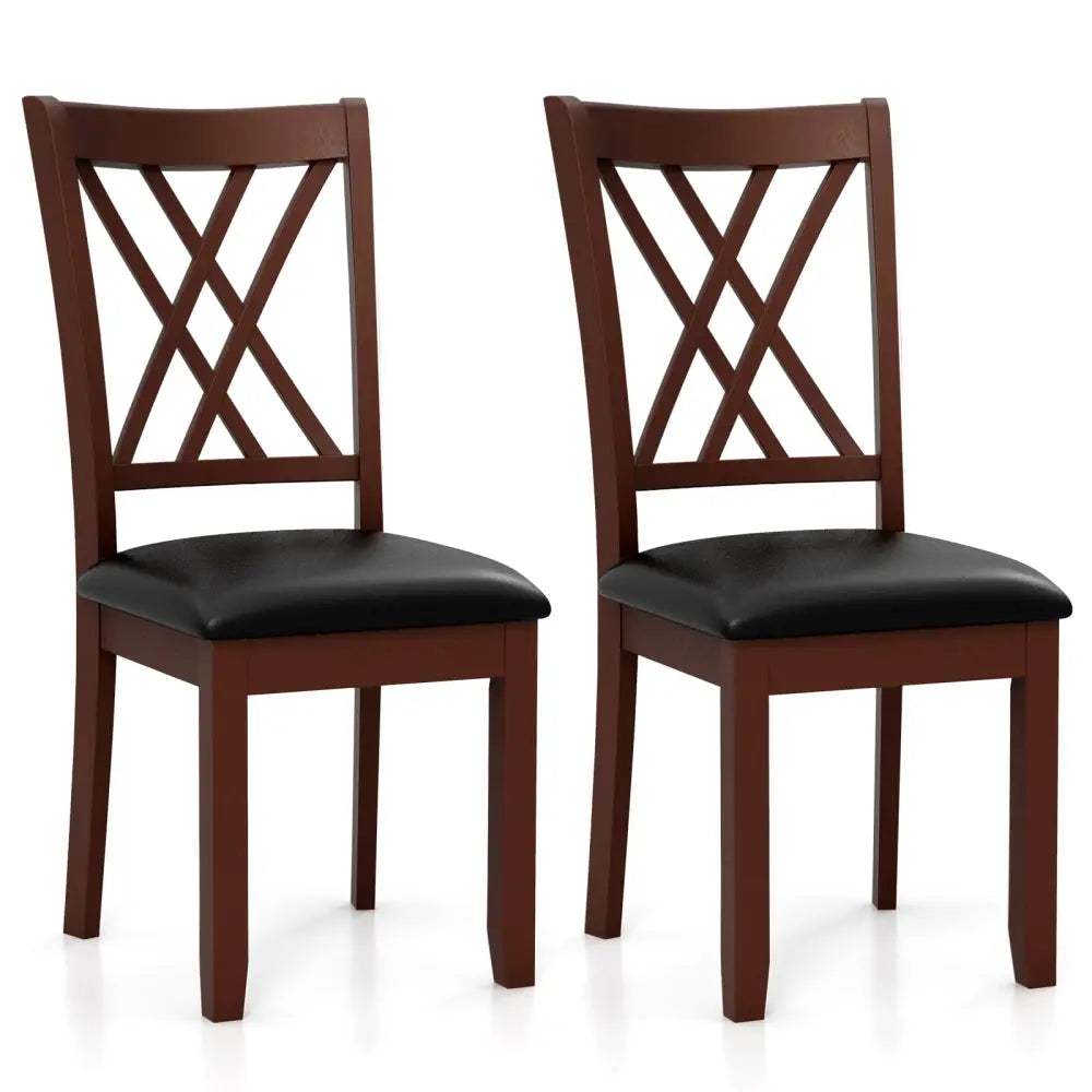 Set of 2 Dining Chair with Backrest and Padded Seat-Brown - Brown - Dining Chairs