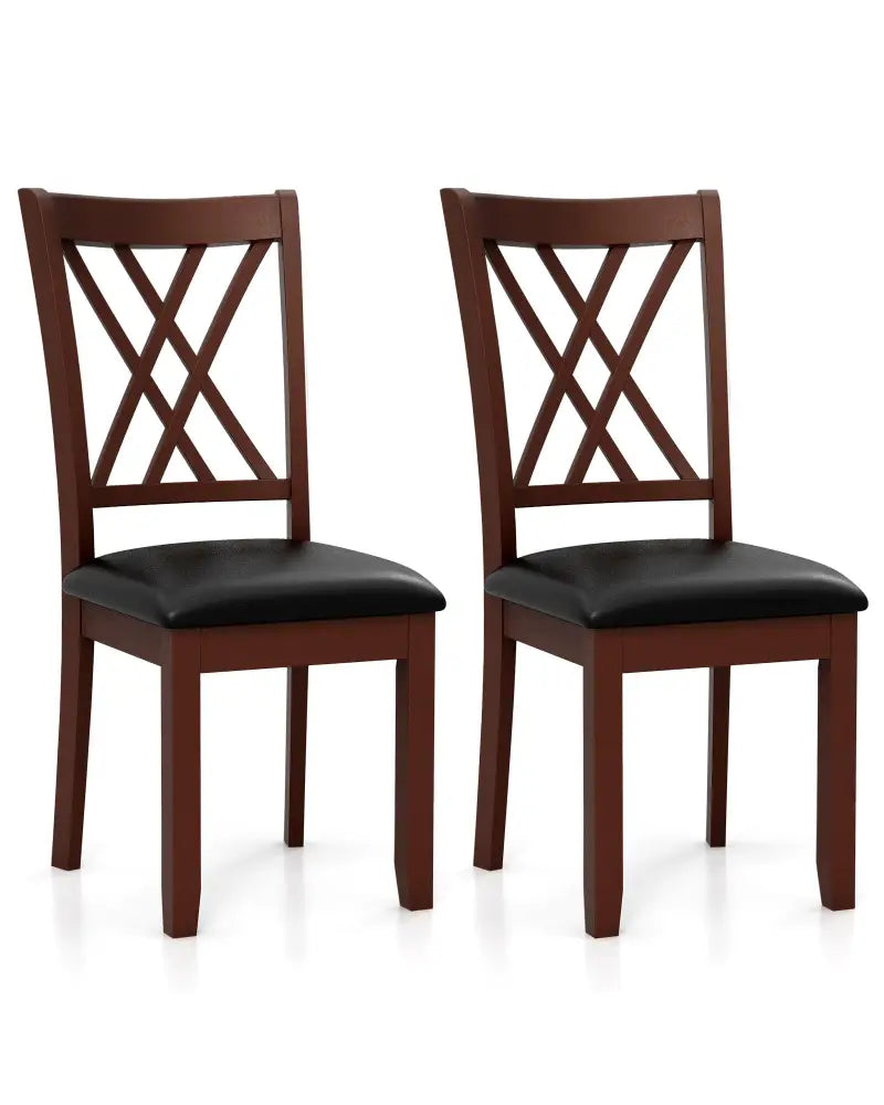 Set of 2 Dining Chair with Backrest and Padded Seat-Brown - Brown - Dining Chairs