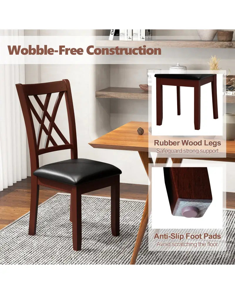 Set of 2 Dining Chair with Backrest and Padded Seat-Brown - Brown - Dining Chairs