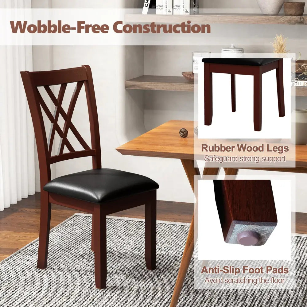 Set of 2 Dining Chair with Backrest and Padded Seat-Brown - Brown - Dining Chairs