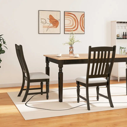 Set of 2 Dining Chairs Kitchen Side Chair with Solid Wood Legs-Black - Black - Dining Chairs