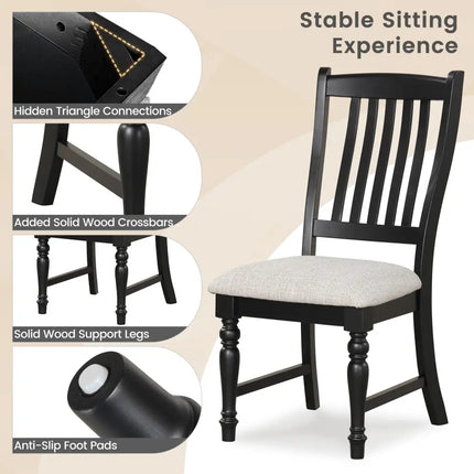 Set of 2 Dining Chairs Kitchen Side Chair with Solid Wood Legs-Black - Black - Dining Chairs