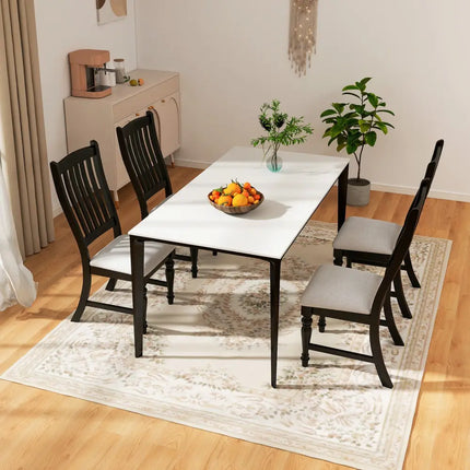 Set of 2 Dining Chairs Kitchen Side Chair with Solid Wood Legs-Black - Black - Dining Chairs