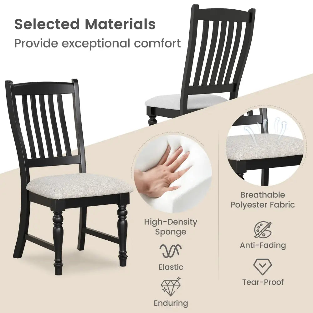 Set of 2 Dining Chairs Kitchen Side Chair with Solid Wood Legs-Black - Black - Dining Chairs