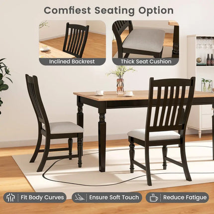 Set of 2 Dining Chairs Kitchen Side Chair with Solid Wood Legs-Black - Black - Dining Chairs