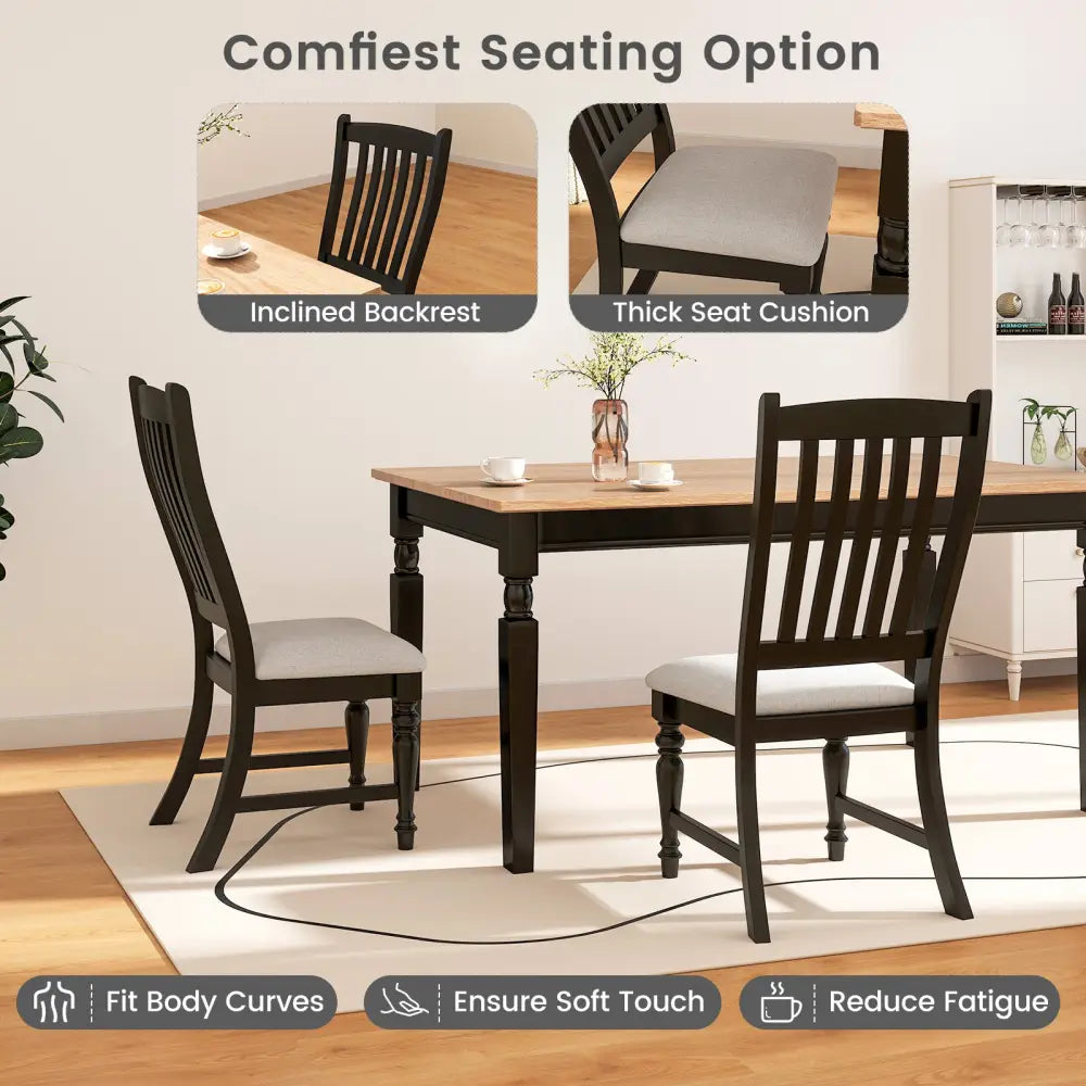 Set of 2 Dining Chairs Kitchen Side Chair with Solid Wood Legs-Black - Black - Dining Chairs