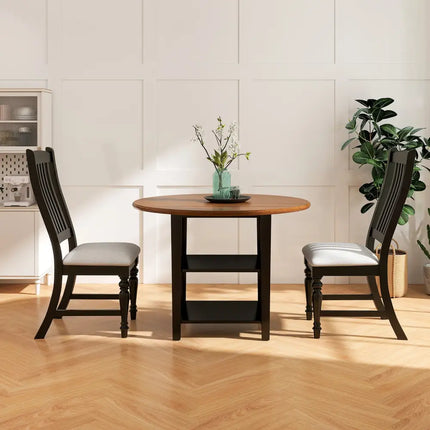 Set of 2 Dining Chairs Kitchen Side Chair with Solid Wood Legs-Black - Black - Dining Chairs