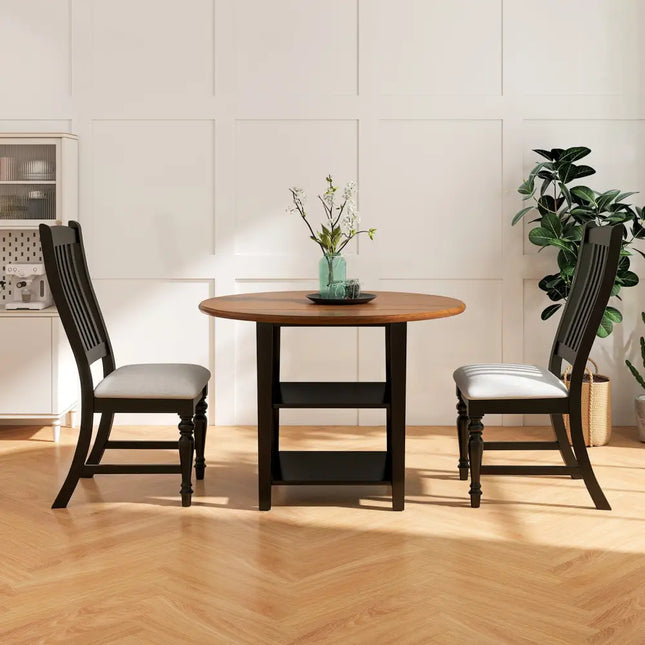 Set of 2 Dining Chairs Kitchen Side Chair with Solid Wood Legs-Black - Black - Dining Chairs
