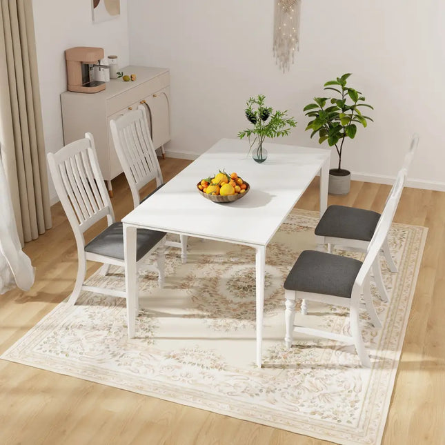 Set of 2 Dining Chairs Kitchen Side Chair with Solid Wood Legs-White - White - Dining Chairs