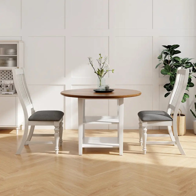 Set of 2 Dining Chairs Kitchen Side Chair with Solid Wood Legs-White - White - Dining Chairs