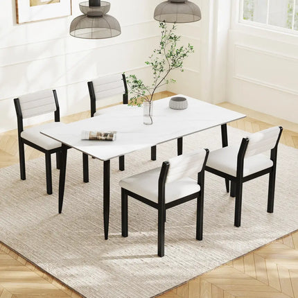 Set of 2 Dining Chairs Sherpa Upholstered Armless Chair with Wood Frame-White - White - Dining Chairs