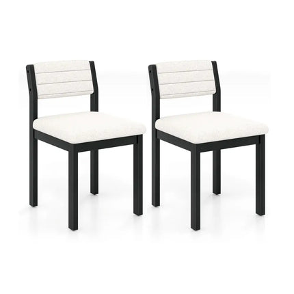 Set of 2 Dining Chairs Sherpa Upholstered Armless Chair with Wood Frame-White - White - Dining Chairs
