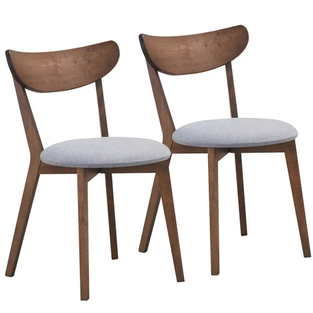 Set of 2 Dining Chairs Upholstered Curved Back Side - Walnut - Dining Chairs