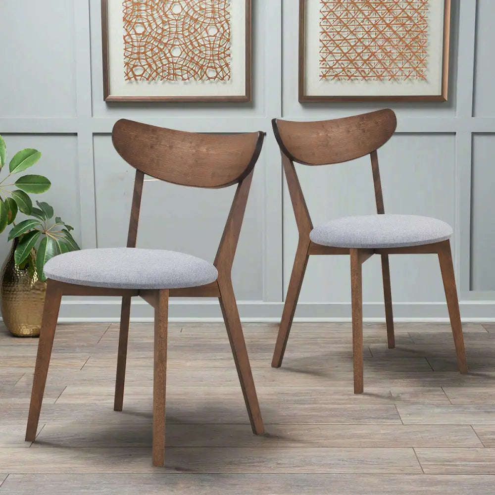 Set of 2 Dining Chairs Upholstered Curved Back Side - Walnut - Dining Chairs