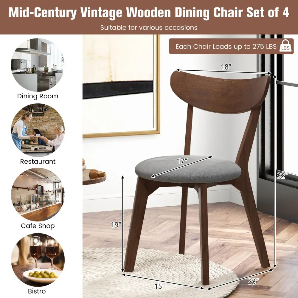 Set of 2 Dining Chairs Upholstered Curved Back Side - Walnut - Dining Chairs