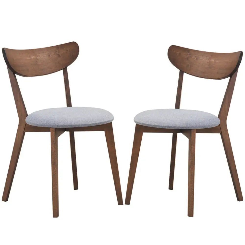 Set of 2 Dining Chairs Upholstered Curved Back Side - Walnut - Dining Chairs