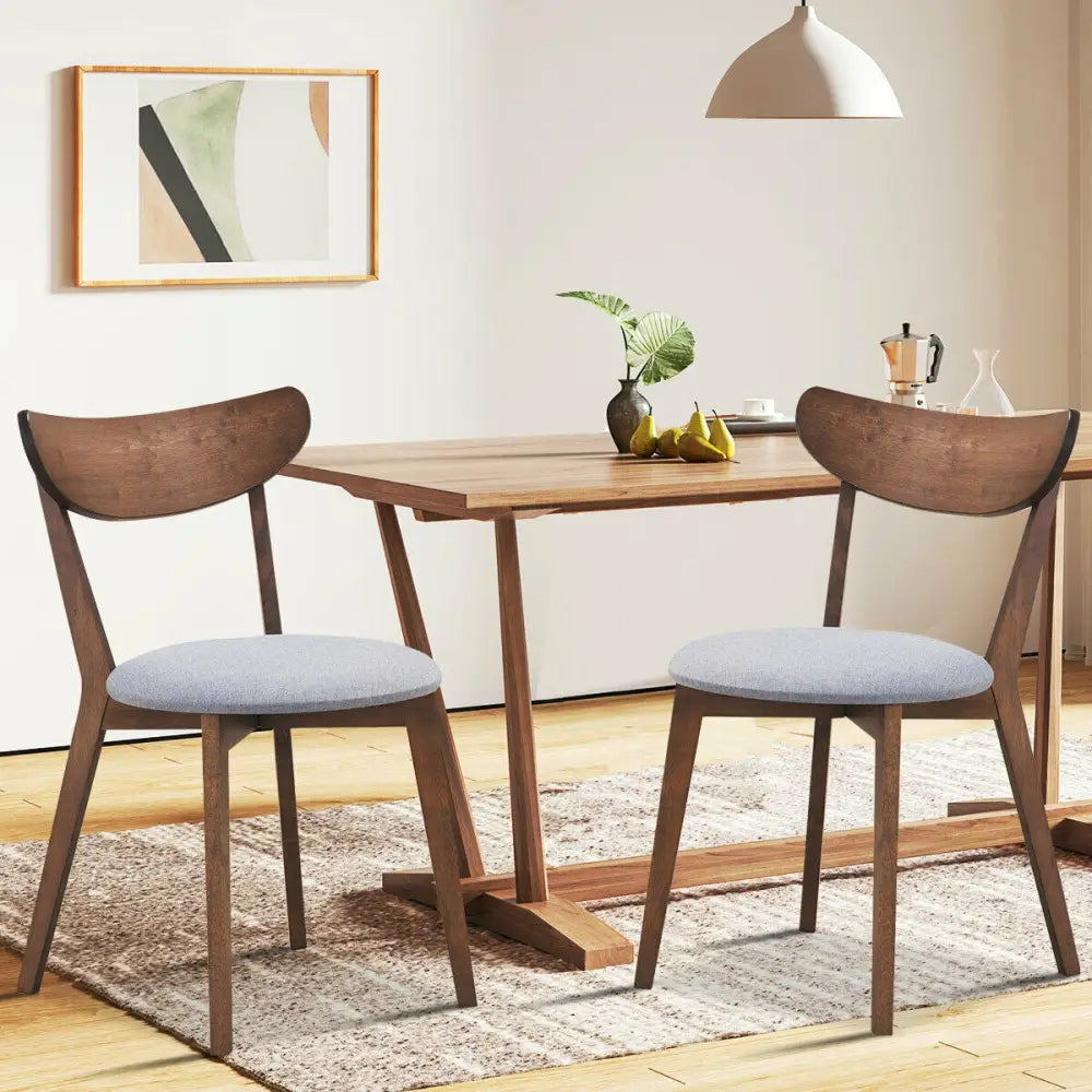 Set of 2 Dining Chairs Upholstered Curved Back Side - Walnut - Dining Chairs
