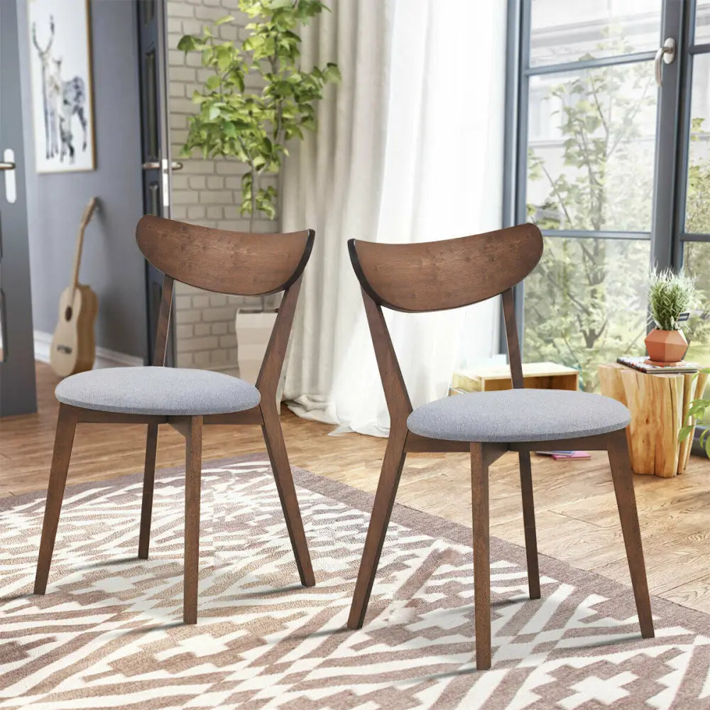 Set of 2 Dining Chairs Upholstered Curved Back Side - Walnut - Dining Chairs