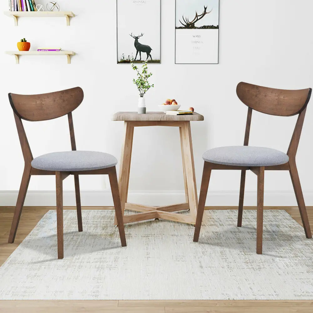 Set of 2 Dining Chairs Upholstered Curved Back Side - Walnut - Dining Chairs