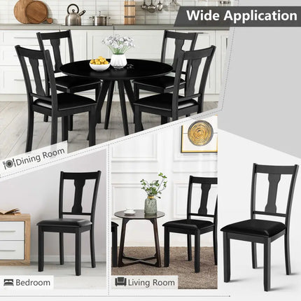 Set of 2 Dining Room Chair with Rubber Wood Frame and Upholstered Padded Seat-Black - Black - Dining Chairs