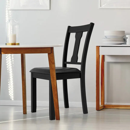 Set of 2 Dining Room Chair with Rubber Wood Frame and Upholstered Padded Seat-Black - Black - Dining Chairs