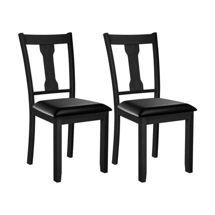Set of 2 Dining Room Chair with Rubber Wood Frame and Upholstered Padded Seat-Black - Black - Dining Chairs