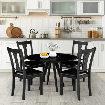 Set of 2 Dining Room Chair with Rubber Wood Frame and Upholstered Padded Seat-Black - Black - Dining Chairs
