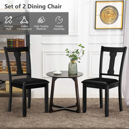 Set of 2 Dining Room Chair with Rubber Wood Frame and Upholstered Padded Seat-Black - Black - Dining Chairs