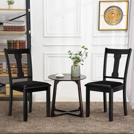 Set of 2 Dining Room Chair with Rubber Wood Frame and Upholstered Padded Seat-Black - Black - Dining Chairs