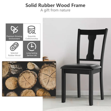 Set of 2 Dining Room Chair with Rubber Wood Frame and Upholstered Padded Seat-Black - Black - Dining Chairs