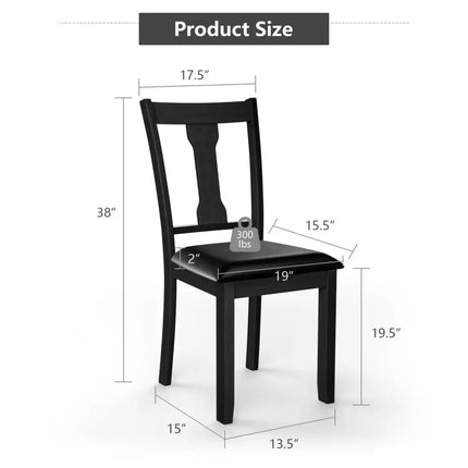 Set of 2 Dining Room Chair with Rubber Wood Frame and Upholstered Padded Seat-Black - Black - Dining Chairs