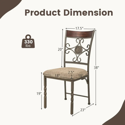 Set of 2 Dining Room Chairs Armless Kitchen Chairs Set with Seat Cushion-Brown - Brown - Dining Chairs