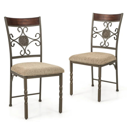 Set of 2 Dining Room Chairs Armless Kitchen Chairs Set with Seat Cushion-Brown - Brown - Dining Chairs