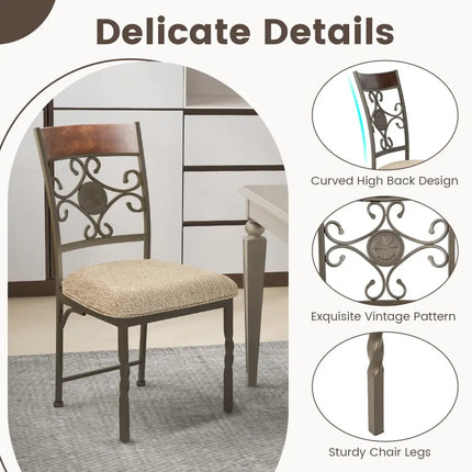 Set of 2 Dining Room Chairs Armless Kitchen Chairs Set with Seat Cushion-Brown - Brown - Dining Chairs