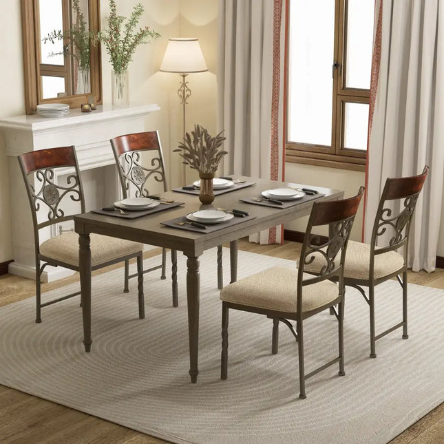 Set of 2 Dining Room Chairs Armless Kitchen Chairs Set with Seat Cushion-Brown - Brown - Dining Chairs