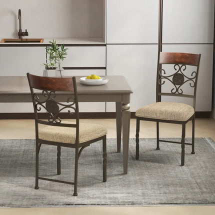 Set of 2 Dining Room Chairs Armless Kitchen Chairs Set with Seat Cushion-Brown - Brown - Dining Chairs