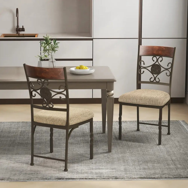 Set of 2 Dining Room Chairs Armless Kitchen Chairs Set with Seat Cushion-Brown - Brown - Dining Chairs