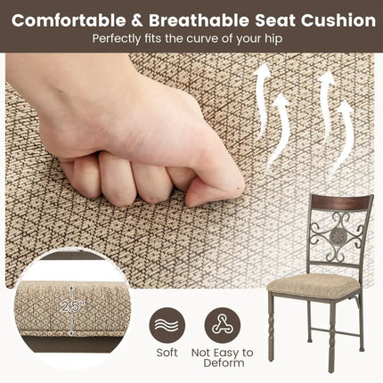Set of 2 Dining Room Chairs Armless Kitchen Chairs Set with Seat Cushion-Brown - Brown - Dining Chairs