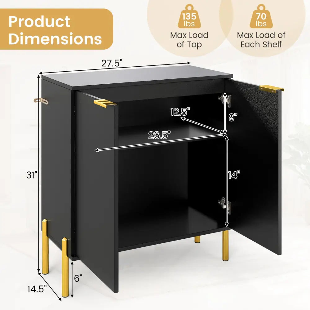 Set of 2 2-Door Buffet Cabinet Sideboard with Metal Legs-Black - Black - Sideboards Cabinets & Buffets