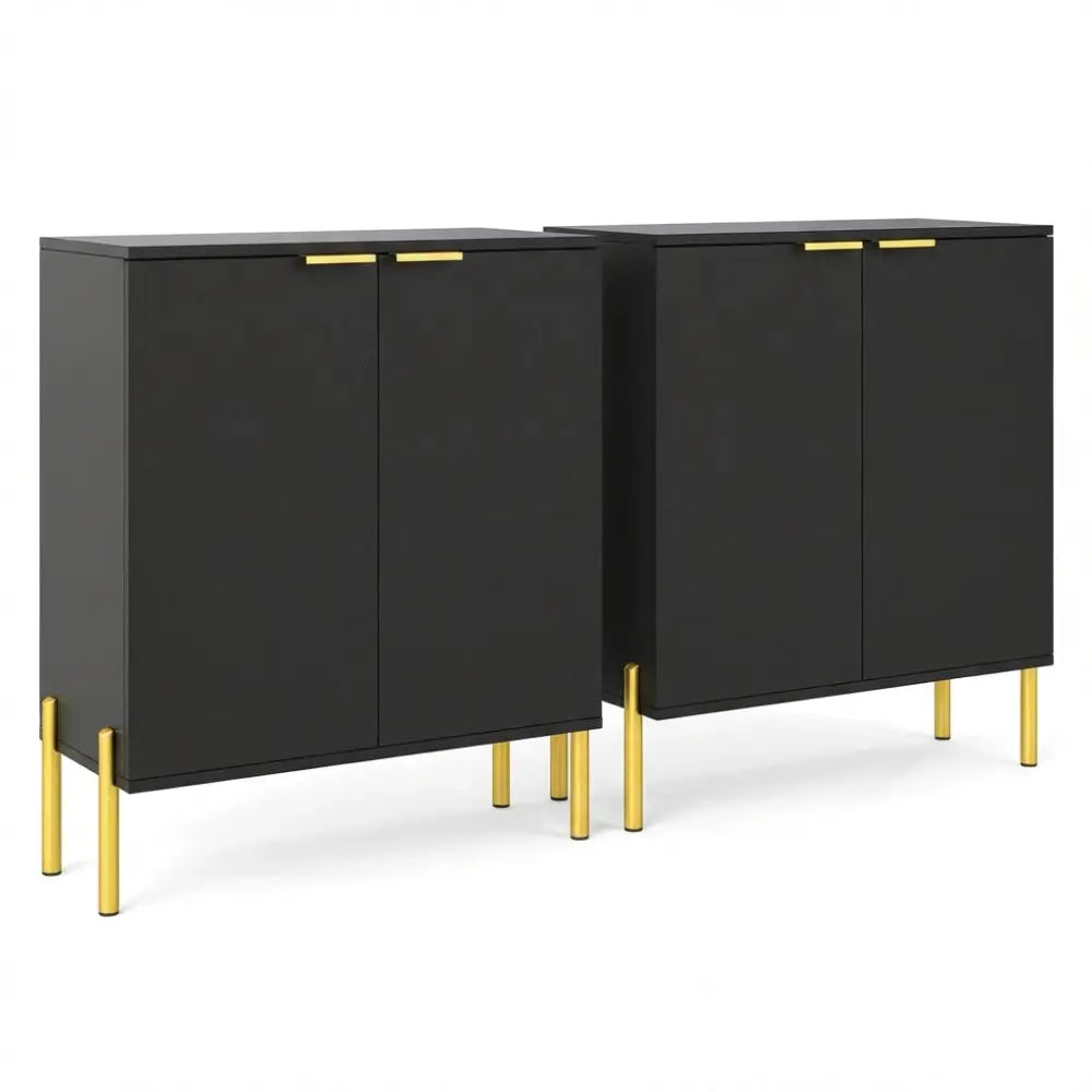 Set of 2 2-Door Buffet Cabinet Sideboard with Metal Legs-Black - Black - Sideboards Cabinets & Buffets