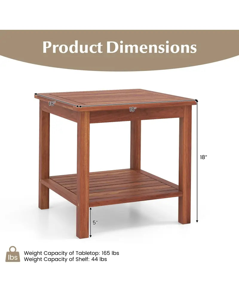 Set of 2 Double-Tier Acacia Wood Patio Side Table with Slatted Tabletop and Shelf - Natural - Patio Coffee Tables