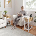 Set of 2 End Table with Charging Station and Hidden Compartment-Natural - Natural - End & Side Tables