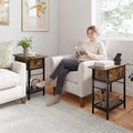 Set of 2 End Table with Charging Station and Hidden Compartment-Rustic Brown - Rustic Brown - End & Side Tables